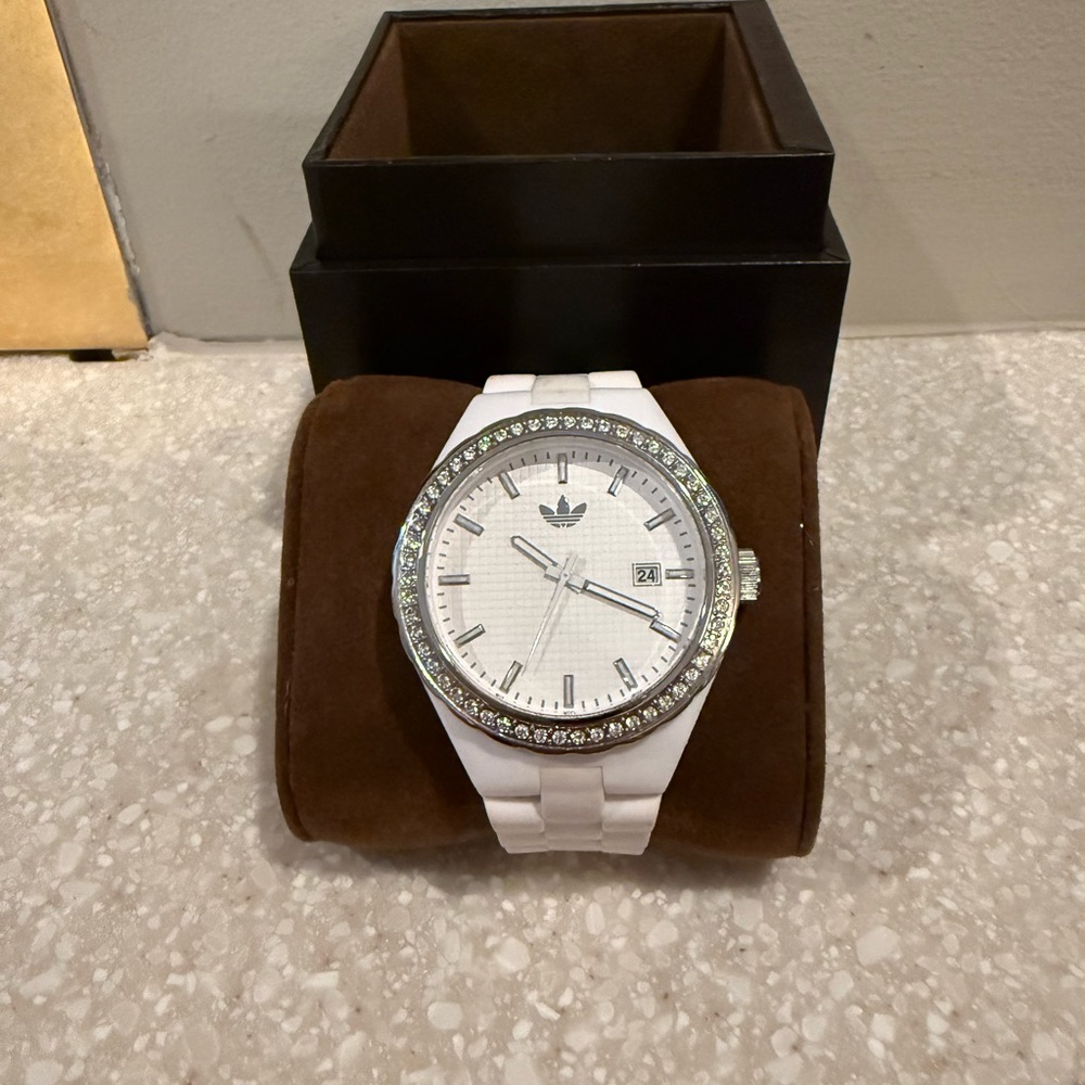Adidas White Watch with Crystal Detailing